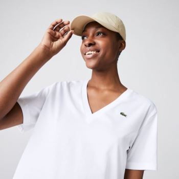 Lacoste V-Neck Premium Cotton T-shirt Dámské - Tričko Bílé | CZ-4v2Kms